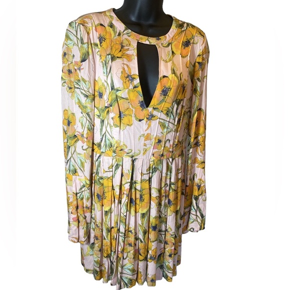 Free People Floral Pink Tegan Babydoll Mini Dress Size 4 - Picture 3 of 4